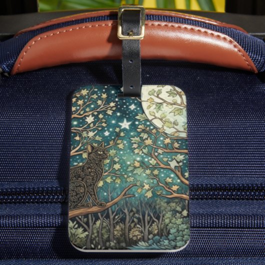 Boho kat sterrenhemel boslandschap bagagelabel (Voorkant Insitu 2)