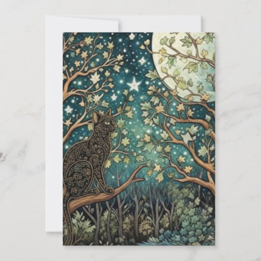Boho kat sterrenhemel boslandschap kaart (Voorkant)