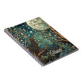 Boho kat sterrenhemel boslandschap notitieboek (Rechterzijde)