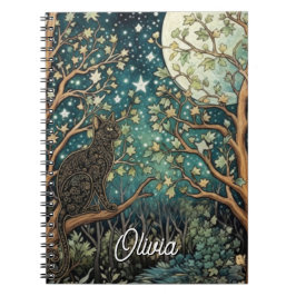Boho kat sterrenhemel boslandschap notitieboek