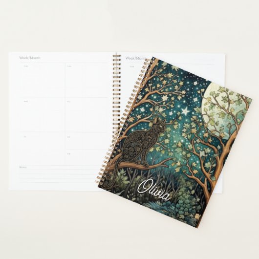 Boho kat sterrenhemel boslandschap planner (Display)