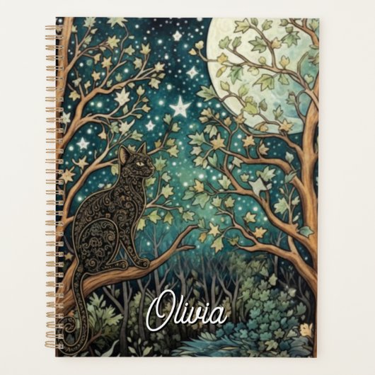 Boho kat sterrenhemel boslandschap planner (Voorkant)