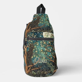 Boho kat sterrenhemel boslandschap sling bag