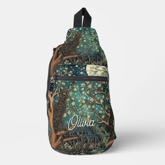 Boho kat sterrenhemel boslandschap sling bag (Voorkant)