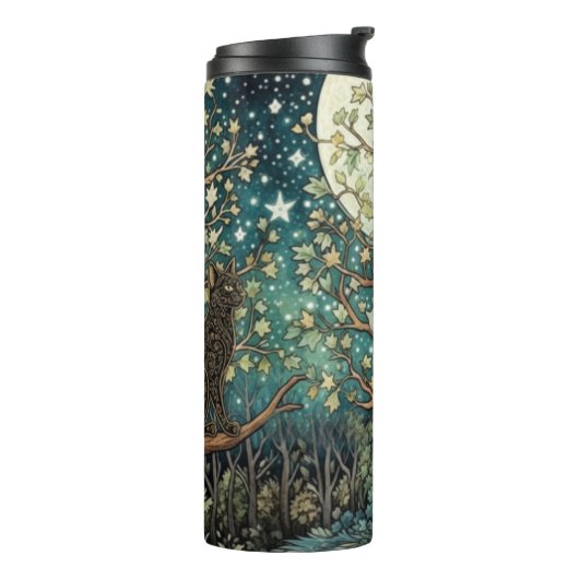 Boho kat sterrenhemel boslandschap thermosbeker (Gedraaid links)