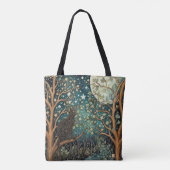 Boho kat sterrenhemel boslandschap tote bag (Achterkant)