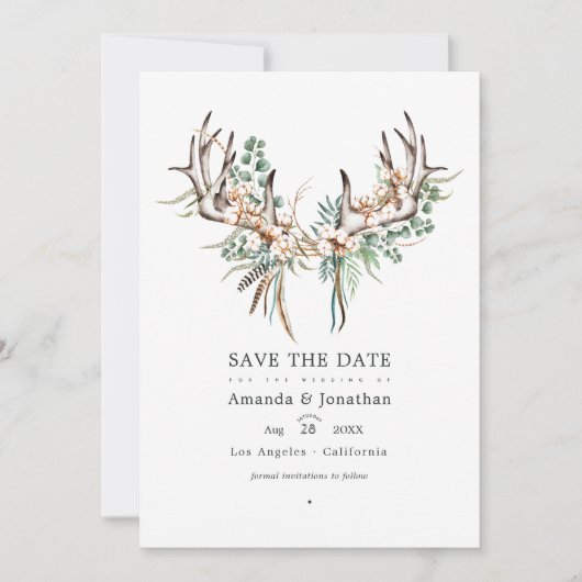 Boho Katoen en Eucalyptus Boho Trouwfoto Save The Date (Voorkant)