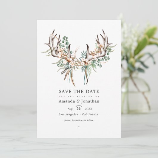 Boho Katoen en Eucalyptus Boho Trouwfoto Save The Date (Staand voorkant)