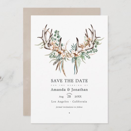 Boho Katoen en Eucalyptus Boho Trouwfoto Save The Date (Voorkant / Achterkant)