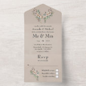Boho katoen en eucalyptus bruiloft all in one uitnodiging (Binnen)