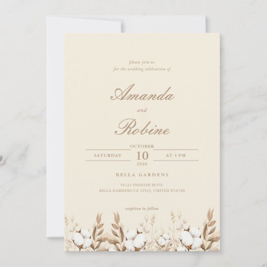 Boho katoen gras bruiloft uitnodiging (Voorkant)