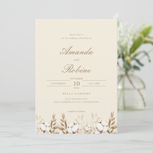Boho katoen gras bruiloft uitnodiging (Staand voorkant)