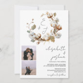 Boho Katoenen Krans Foto Rustieke Initialen Weddin Kaart (Voorkant)