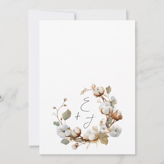 Boho Katoenen Krans Foto Rustieke Initialen Weddin Kaart (Achterkant)