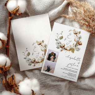 Boho Katoenen Krans Foto Rustieke Initialen Weddin Kaart