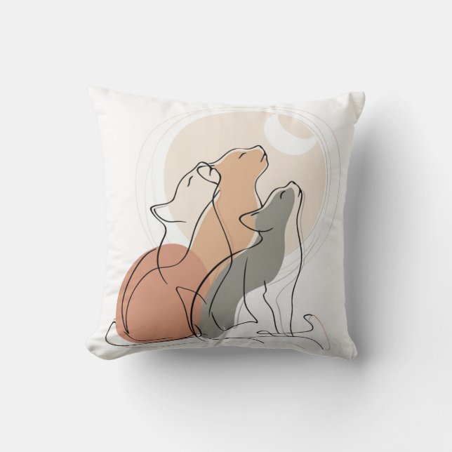 Boho katten huilende vierkante accentkussen kussen (Voorkant)