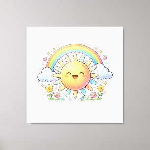 Boho Kawaii Gelukkige Zonneschijn Regenboog Schatt Canvas Afdruk