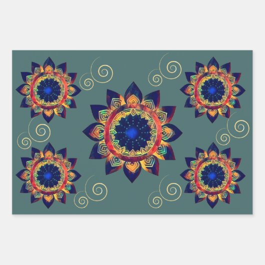 Boho Keltische Regenboog Bloem Mandala Inpakpapier Vel (Voorkant)