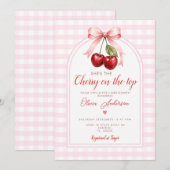 Boho Kers op Top Baby Shower Roze Strik Gingham Kaart (Voorkant / Achterkant)