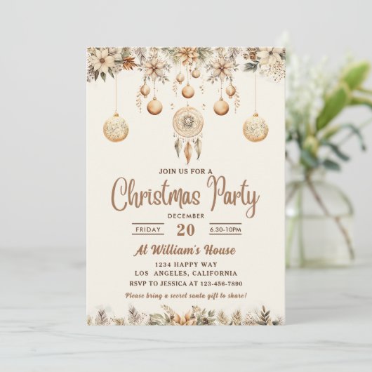 Boho Kerst Bloem Kerstfeest Kaart (Staand voorkant)