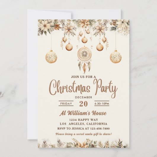 Boho Kerst Bloemen Kerstfeest Kaart (Voorkant)