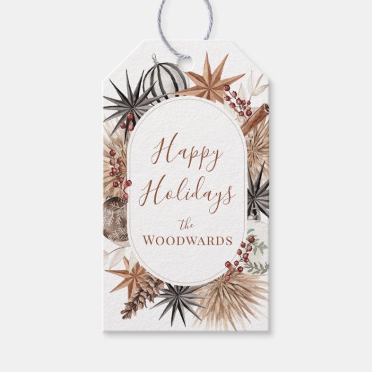 Boho Kerst Botanicals Persoonlijk Cadeaulabel (Voorkant)