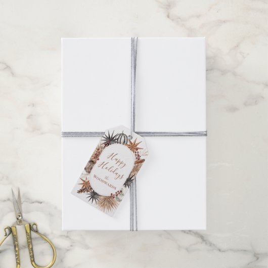 Boho Kerst Botanicals Persoonlijk Cadeaulabel (Met Touw)