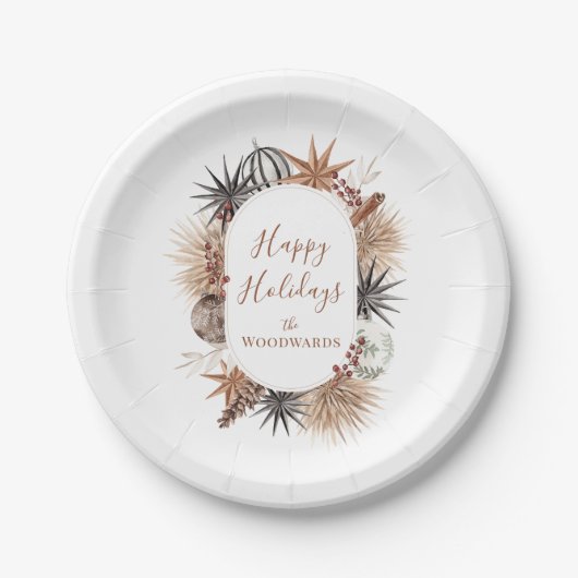 Boho Kerst Botanicals Persoonlijk Papieren Bordje (Voorkant)