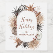 Boho Kerst Botanicals Persoonlijk Wijn Etiket (Enkel label)