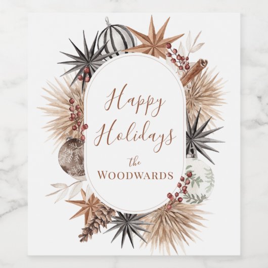 Boho Kerst gepersonaliseerd Wijn Etiket (Enkel label)