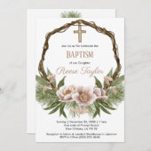 Boho Kerst Houten Krans Doop Kaart (Voorkant / Achterkant)