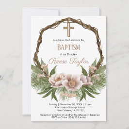Boho Kerst Houten Krans Doop Kaart