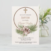 Boho Kerst Houten Krans Doop Kaart (Staand voorkant)