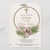 Boho Kerst Houten Krans Doop Kaart (Voorkant / Achterkant)