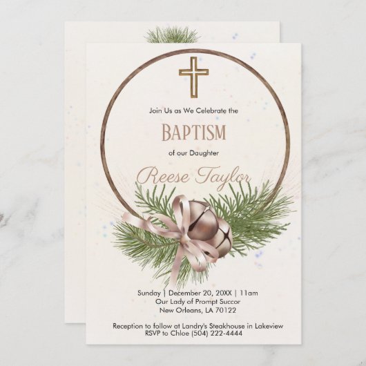 Boho Kerst Houten Krans Doop Kaart (Voorkant / Achterkant)