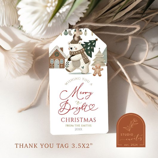 Boho Kerst Merry and Bright Cadeaubijslage Cadeaulabel