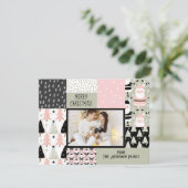 Boho Kerst Patroon Collage Roze Sage Foto Feestdagenkaart (Staand voorkant)