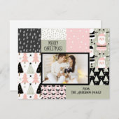 Boho Kerst Patroon Collage Roze Sage Foto Feestdagenkaart (Voorkant / Achterkant)