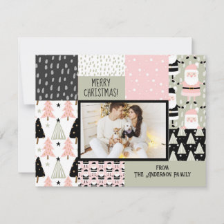 Boho Kerst Patroon Collage Roze Sage Foto Feestdagenkaart