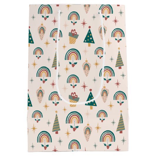 Boho Kerst Regenboog Gift Bag Medium Cadeauzakje (Achterkant)