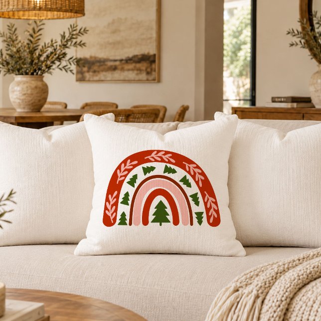 Boho Kerst Regenboog Moderne Worp Kussen (Boho Christmas Rainbow Modern Throw Pillow)