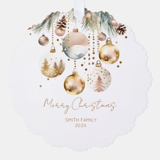 Boho Kerst sjabloon foto dennen goud ballen Ornament Kaart (Voorkant)