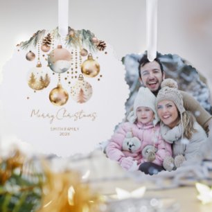 Boho Kerst sjabloon foto dennen goud ballen Ornament Kaart