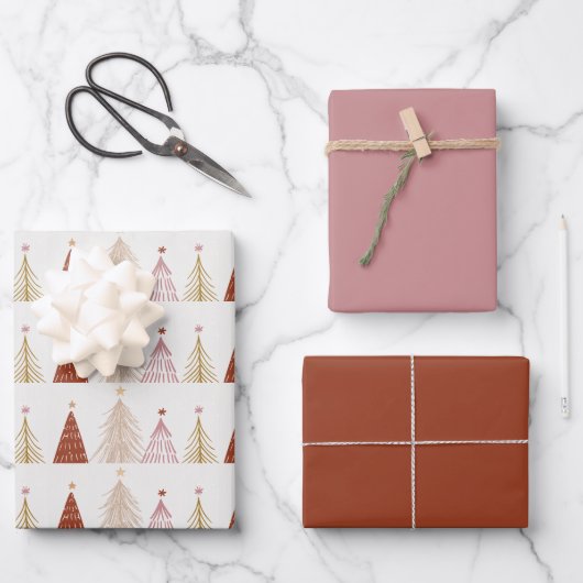 Boho kerstbomen cadeau inpakpapier vel (Voorkant)