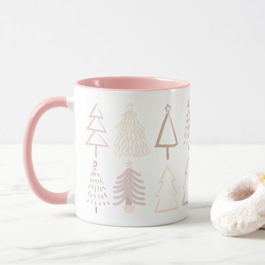 Boho kerstbomen Dusty Pink Holiday Foto Mok (Met donut)