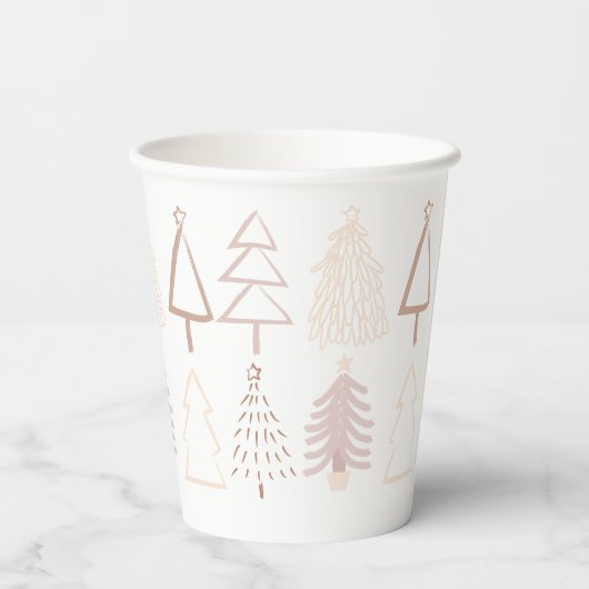 Boho kerstbomen Dusty Pink Holiday Papieren Bekers (Achterkant)