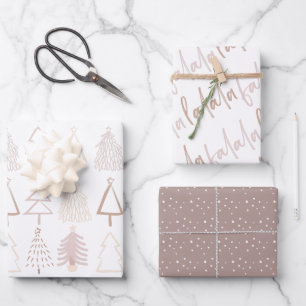Boho kerstbomen Falala Dusty Pink Holiday Inpakpapier Vel