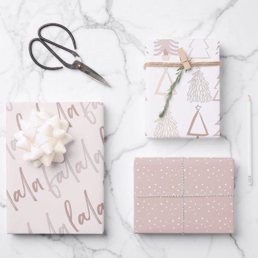 Boho kerstbomen Falala Dusty Pink Holiday Wra Inpakpapier Vel (Voorkant)
