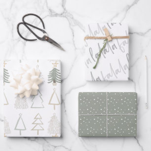 Boho kerstbomen Falala Green Holiday Inpakpapier Vel