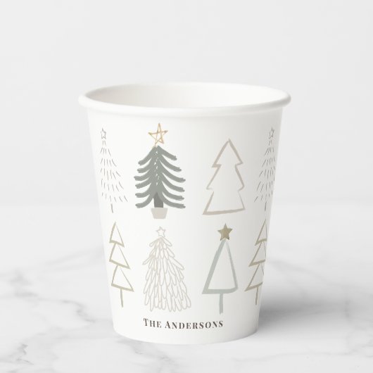 Boho kerstbomen Green Holiday Papieren Bekers (Voorkant)